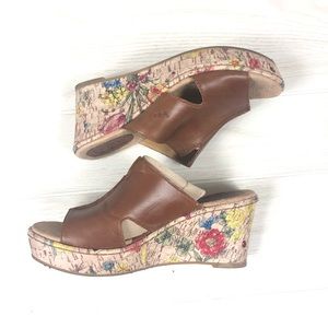 BOC floral Cork & Leather Wedge Slide Ons size 8